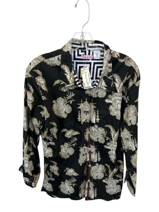 Tizzie Size XL Black & Green Cotton Denim Botanical Long Sleeve Button Down Top Black & Green / XL