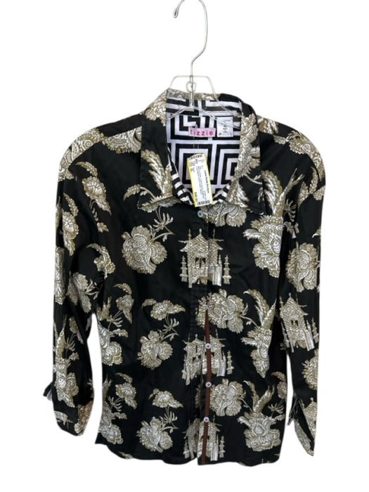 Tizzie Size XL Black & Green Cotton Denim Botanical Long Sleeve Button Down Top Black & Green / XL