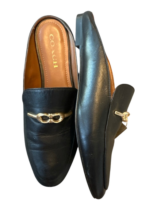 Coach Shoe Size 8 Black Leather Backless Gold detail Almond Toe Mules Black / 8