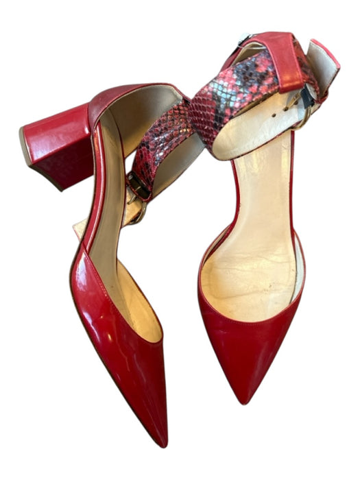 France Valentine Shoe Size 8.5 Red Leather Snake Skin Block Heel Heels Red / 8.5