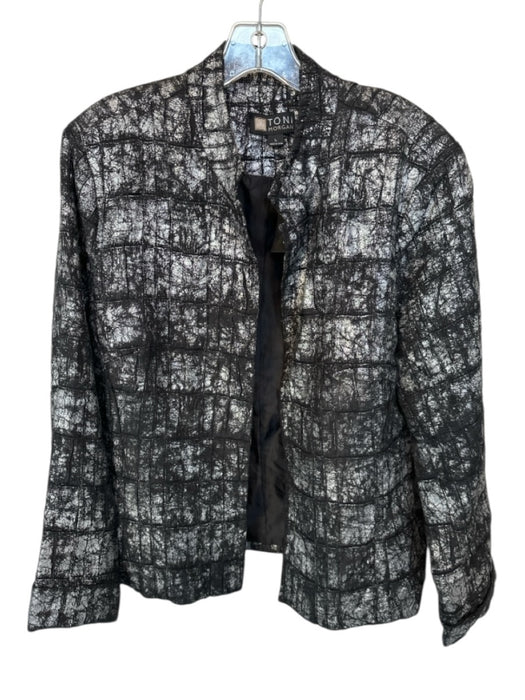 Toni Morgan Size L Black & White Polyester Blend Long Sleeve Open Front Jacket Black & White / L