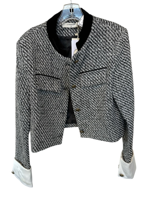 Commense Size M Black & White Wool & Polyester Tweed Velvet Collar Jacket Black & White / M