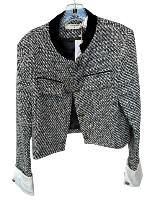 Commense Size M Black & White Wool & Polyester Tweed Velvet Collar Jacket Black & White / M