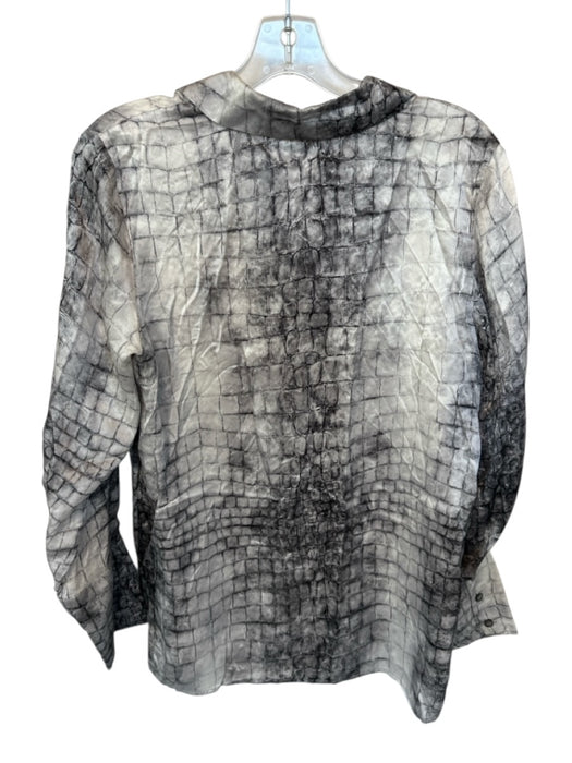 Marina Rinaldi Size Est L Grey Silk Croc Long Sleeve Button Up Blouse Grey / Est L