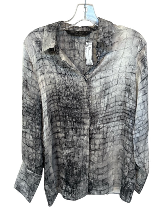Marina Rinaldi Size Est L Grey Silk Croc Long Sleeve Button Up Blouse Grey / Est L