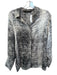 Marina Rinaldi Size Est L Grey Silk Croc Long Sleeve Button Up Blouse Grey / Est L