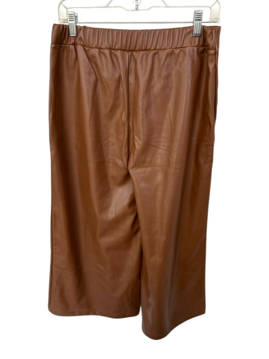 Isle Size L Brown Polyester & Spandex Vegan Leather Wide Leg Elastic Waist Pants Brown / L