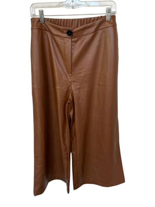 Isle Size L Brown Polyester & Spandex Vegan Leather Wide Leg Elastic Waist Pants Brown / L