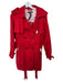 Lafayette 148 Size 12 Red Cotton Blend Collar Button Belt Trench Coat Red / 12