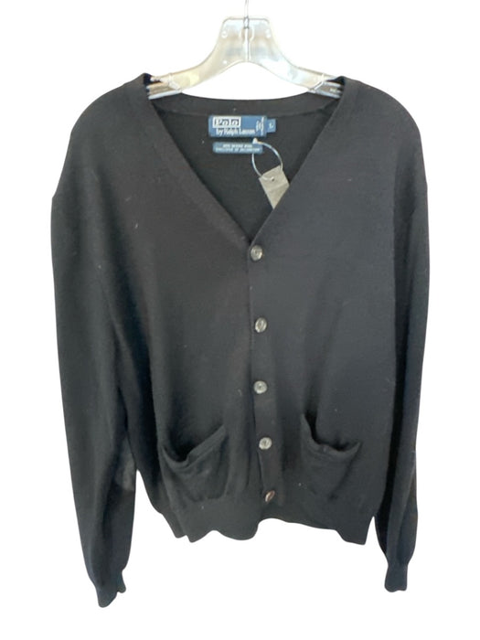 Polo Ralph Lauren Size L Black Merino Wool Button Up V Neck Long Sleeve Sweater Black / L