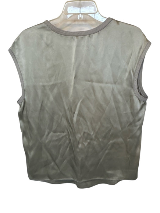 Helmut Lang Size L Sage Shell Blend Sleeveless Boat Neck Leather Trim Top Sage / L