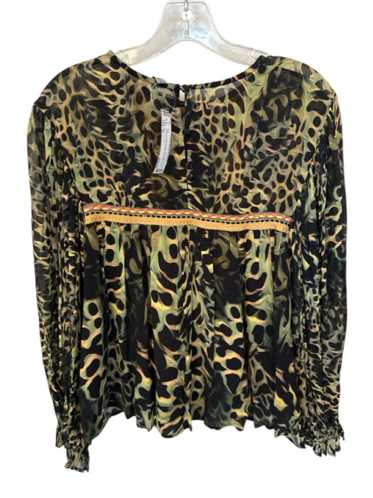 Blank London Size M Black, Orange & Green Viscose Abstract Stitch Design Top Black, Orange & Green / M