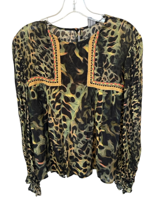 Blank London Size M Black, Orange & Green Viscose Abstract Stitch Design Top Black, Orange & Green / M