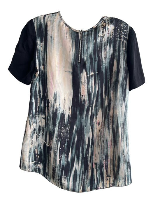 Rebecca Taylor Size 2 Black Beige Green Silk Round Neck Short Sleeve Top Black Beige Green / 2