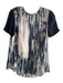 Rebecca Taylor Size 2 Black Beige Green Silk Round Neck Short Sleeve Top Black Beige Green / 2