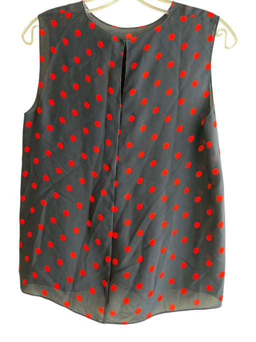 Theory Size P Navy Blue & Red Silk Sleeveless Key Hole Back Round Neck Top Navy Blue & Red / P