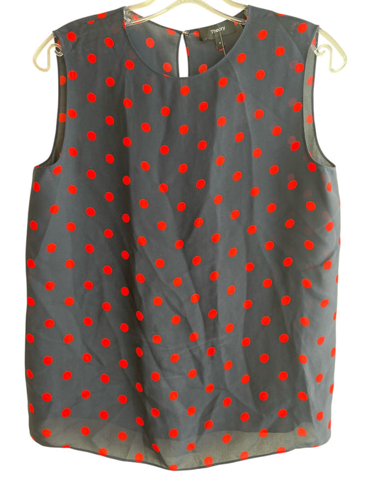 Theory Size P Navy Blue & Red Silk Sleeveless Key Hole Back Round Neck Top Navy Blue & Red / P
