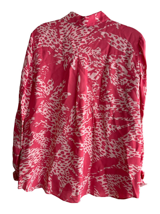 Lafayette 148 Size S coral Viscose Long Sleeve Floral Button Down Collar Top coral / S