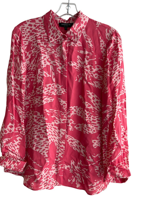 Lafayette 148 Size S coral Viscose Long Sleeve Floral Button Down Collar Top coral / S