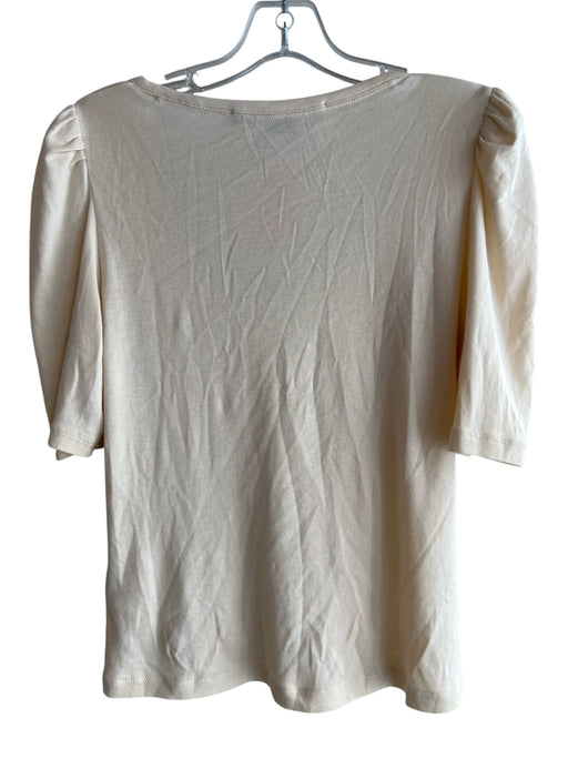 Veronica Beard Jeans Size S Beige Cotton Wide Round Neck Short Sleeve Top Beige / S