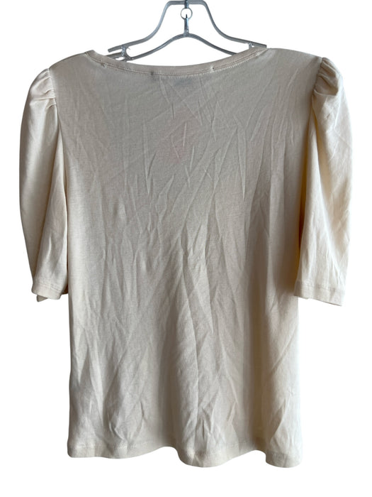Veronica Beard Jeans Size S Beige Cotton Wide Round Neck Short Sleeve Top Beige / S