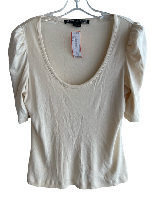 Veronica Beard Jeans Size S Beige Cotton Wide Round Neck Short Sleeve Top Beige / S
