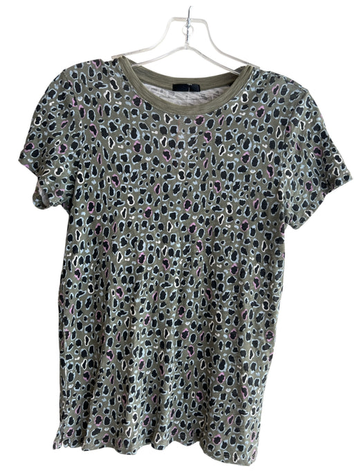 ATM Size S Green & Black Cotton Shirt Sleeves Animal Print Round Neck Tee Top Green & Black / S