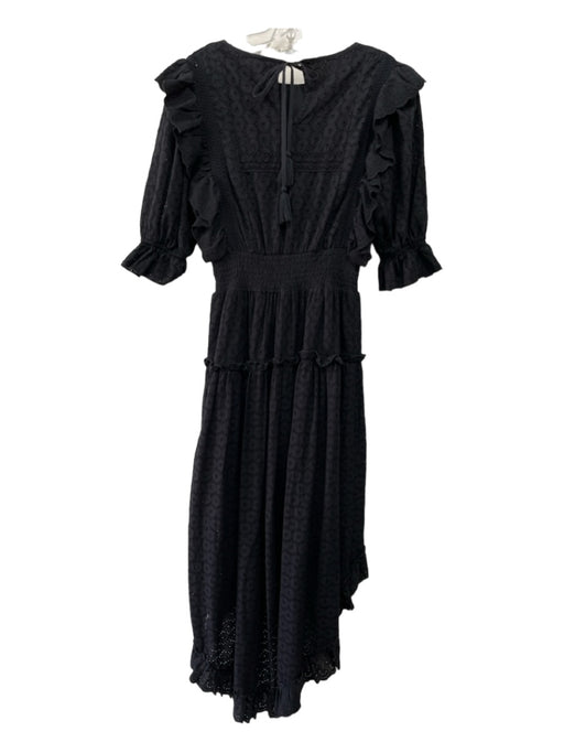 Misa Size S Black Cotton Round Neck 1/2 Sleeve Ruffle Detail Eyelet Dress Black / S