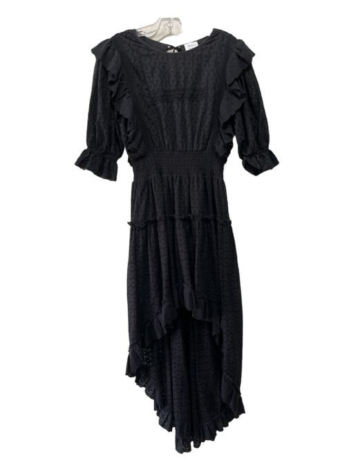 Misa Size S Black Cotton Round Neck 1/2 Sleeve Ruffle Detail Eyelet Dress Black / S
