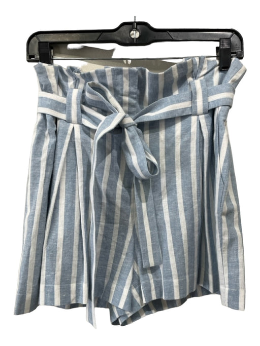 L'agence Size 8 Blue & White Linen & Cotton Paperbag Waist Striped Shorts Blue & White / 8