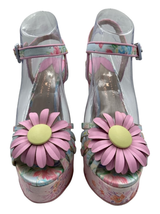 Loveshackfancy Shoe Size 37.5 Blue & Pink Satin Floral Floral Applique Pumps Blue & Pink / 37.5