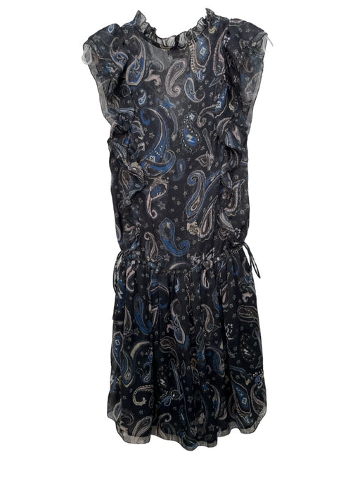 Zadig & Voltaire Size S Black Blue Cream Polyester Paisley V Neck Dress Black Blue Cream / S