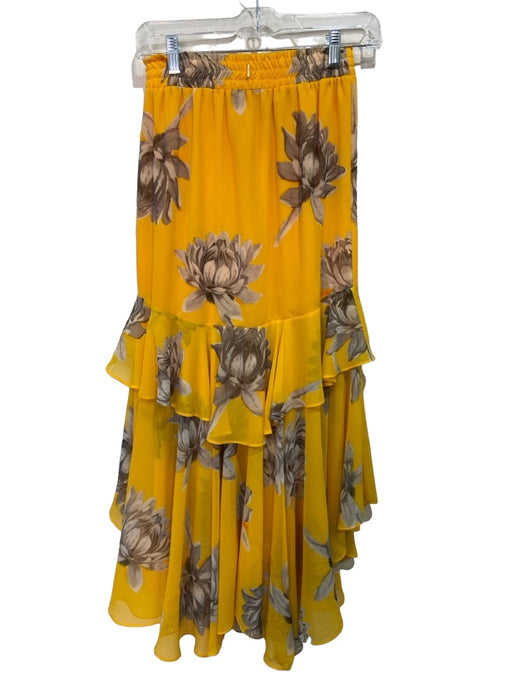 Misa Size XS Yellow & Gray Viscose Elastic Waist Floral Ruffle Tiered Skirt Yellow & Gray / XS