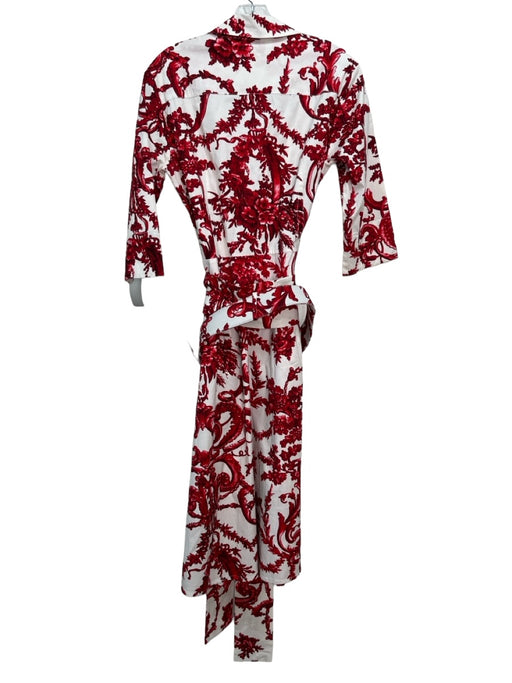 Samantha Sung Size 8 White & Red Cotton Paisley 1/2 Sleeve Button Front Dress White & Red / 8
