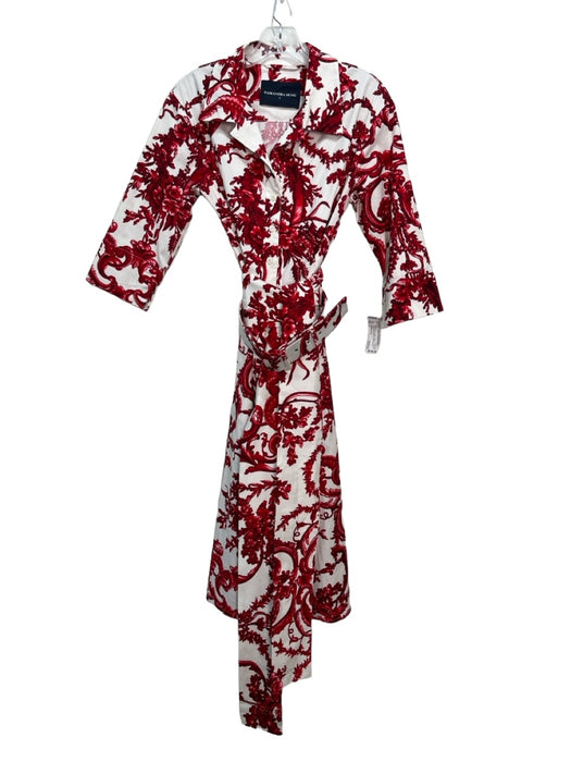 Samantha Sung Size 8 White & Red Cotton Paisley 1/2 Sleeve Button Front Dress White & Red / 8