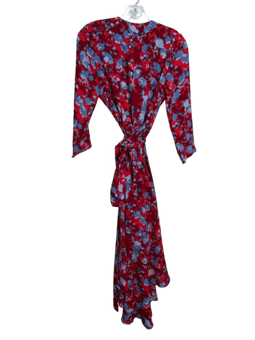 Alexis Size S Red & Blue Polyester Floral V Neck 3/4 Sleeve Wrap Dress Red & Blue / S