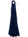 Milly Size 4 Navy Polyester Blend Halter Pleated Floor Length Gown Navy / 4