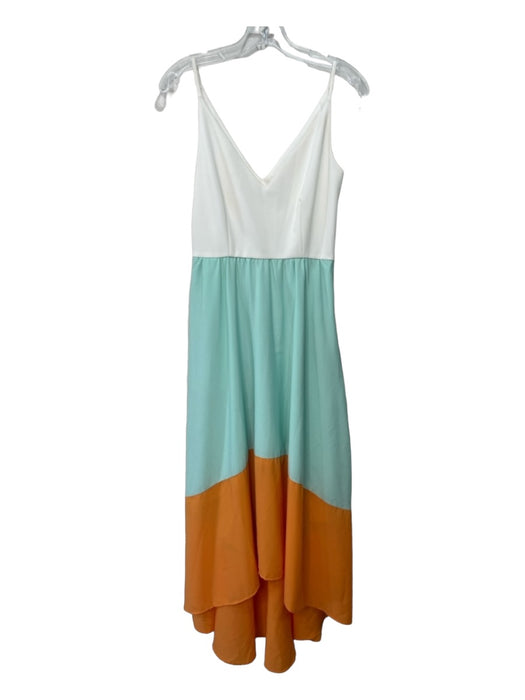 Hutch Size XS White Blue Orange Rayon Blend V Neck & Back Spaghetti Strap Dress White Blue Orange / XS