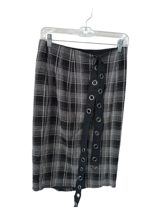 Nanette Lepore Size 2 Black & White Polyester Blend Plaid Belted Pencil Skirt Black & White / 2