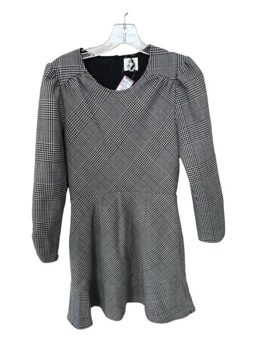 DRA Size S Black & White Polyester Blend Long Sleeve Plaid Dress Black & White / S