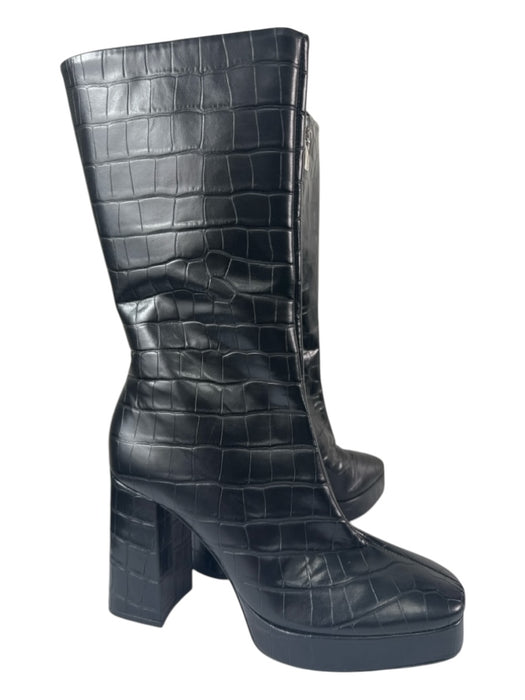 Schutz Shoe Size 8 Black Embossed Block Heel Square Toe Inner Side Zip Boots Black / 8