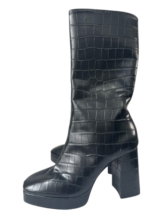 Schutz Shoe Size 8 Black Embossed Block Heel Square Toe Inner Side Zip Boots Black / 8