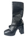 Schutz Shoe Size 8 Black Embossed Block Heel Square Toe Inner Side Zip Boots Black / 8