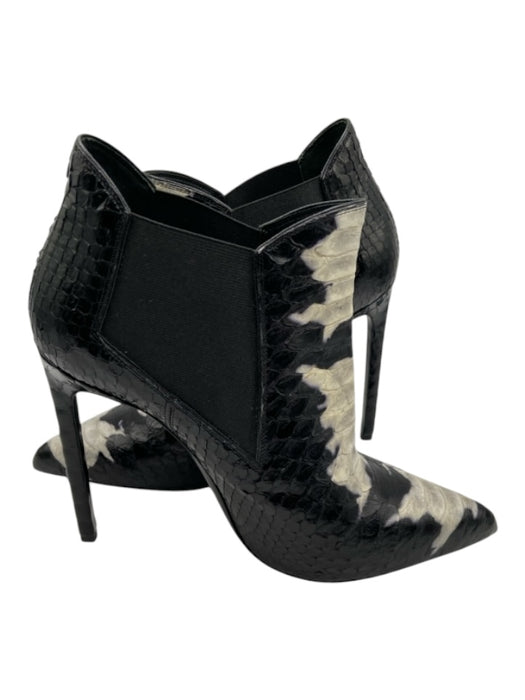 Saint Laurent Shoe Size 38 Black & Cream Snake Skin Embossed Pointed Toe Booties Black & Cream / 38