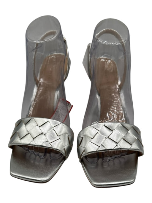 Veronica Beard Shoe Size 9.5 Silver Leather Metallic Square Toe Woven Pumps Silver / 9.5