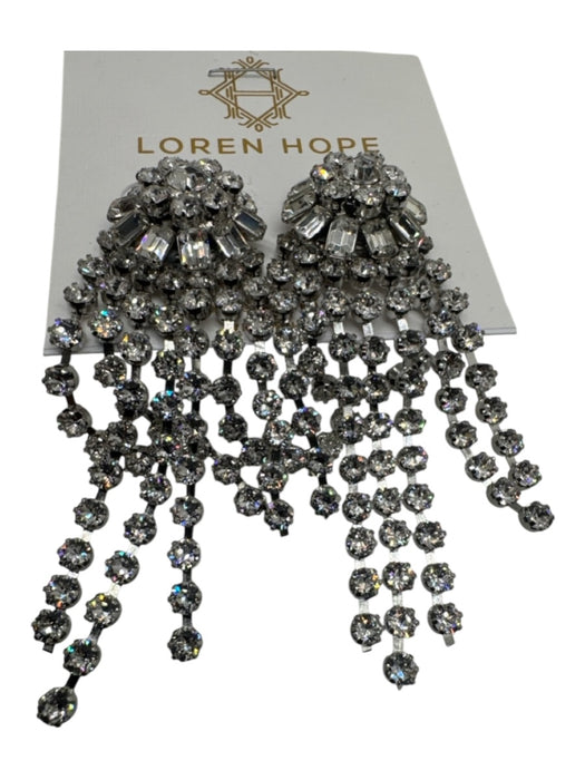 Loren Hope Silver Rhinestone Clip Ons Dangle Multi Strand Earrings Silver