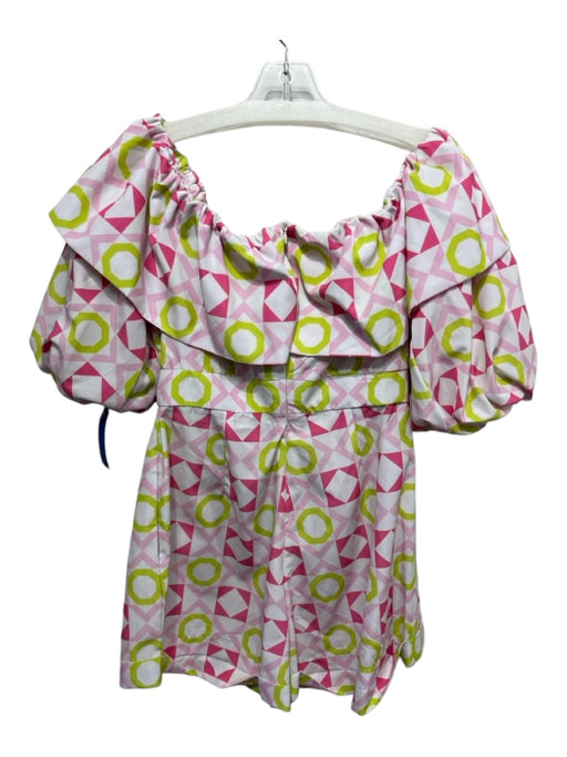 Silka Size Medium White, Green, Pink Elastic neck Geometric Off Shoulder Romper White, Green, Pink / Medium