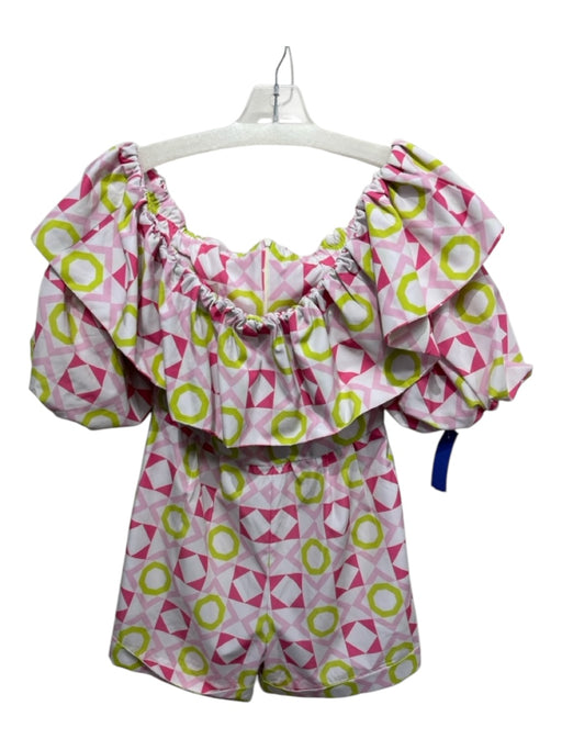 Silka Size Medium White, Green, Pink Elastic neck Geometric Off Shoulder Romper White, Green, Pink / Medium