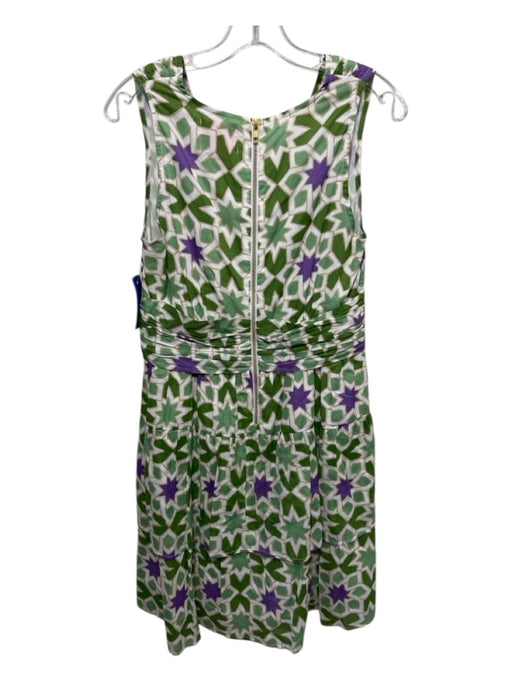 Banjanan Size Medium White, Green, Purple Cotton Sleeveless Pleated Tiered Dress White, Green, Purple / Medium