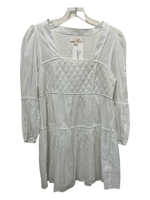 Anna Cate Size XS White Cotton Long puff sleeve Quilted Square Neck Dress White / XS